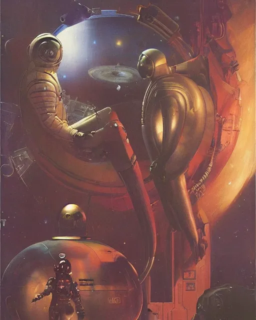 Image similar to pulp 5 0 s scifi cover, spaceman meets man from venus, painted by ruan jia, raymond swanland, lawrence alma tadema, zdzislaw beksinski, norman rockwell, jack kirby, tom lovell, alex malveda, greg staples