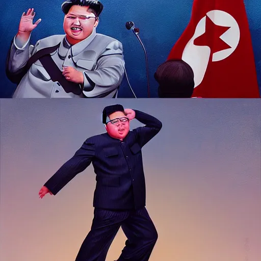 Image similar to kim jong un as kpop idol dancing on the south korean k - pop stage, painting by artgerm, wlop