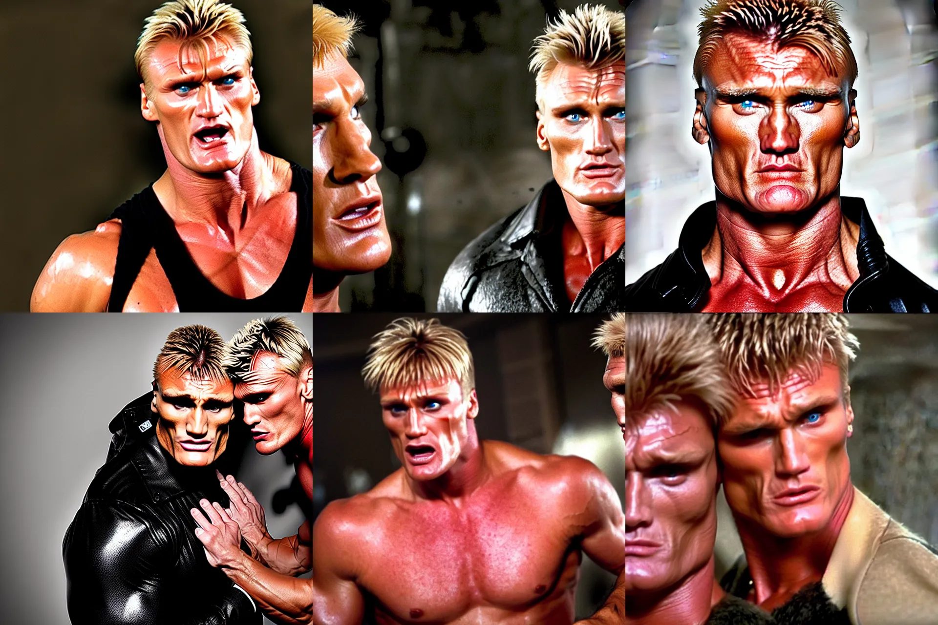 Prompt: tiny cowardly scared effeminate dolph lundgren
