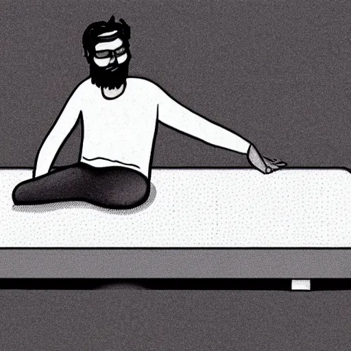 Image similar to sketch of a person who is reclined on a mattress. the person is fully clothed