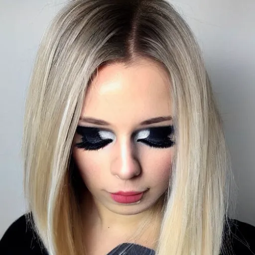 Image similar to longer blonde hair ironed, lop eared, black eye shadow