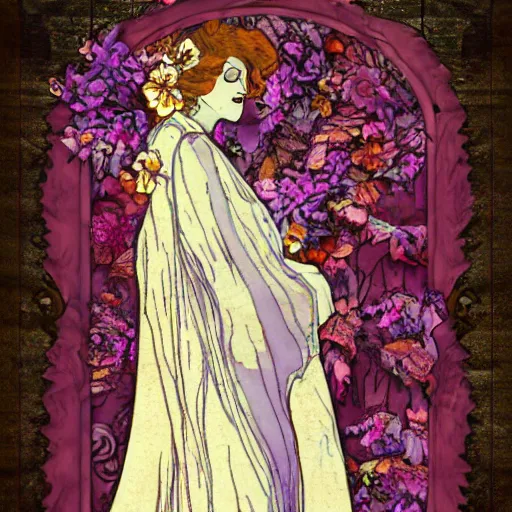 Prompt: pressed flowers drapped with flowing robes art nouveau by midjourney