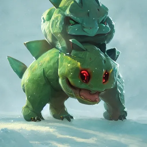 Image similar to Ivysaur of ice, digital Art, Greg rutkowski, Trending artstation,cinematic