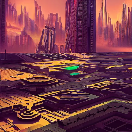 Image similar to matte painting of the sacred geometry of cyberpunk, brilliant colors, HD