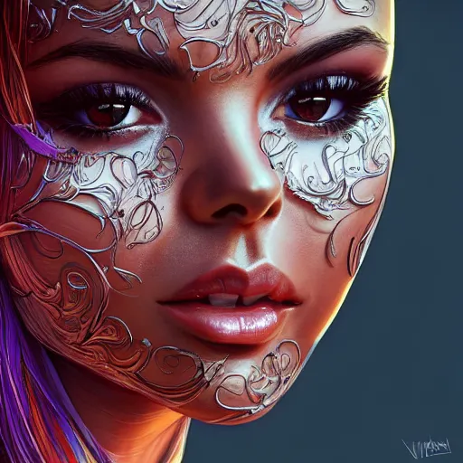 Image similar to the closeup portrait of an absurdly beautiful, graceful, cool, laid - back, streetfashionable victoria justice, an ultrafinehyperdetailed illustration by kim jung gi, irakli nadar, vania zouravliov, intricate linework, colors, smooth skin, hip features, unreal engine 5 highly rendered, global illumination, radiant light, detailed and intricate environment