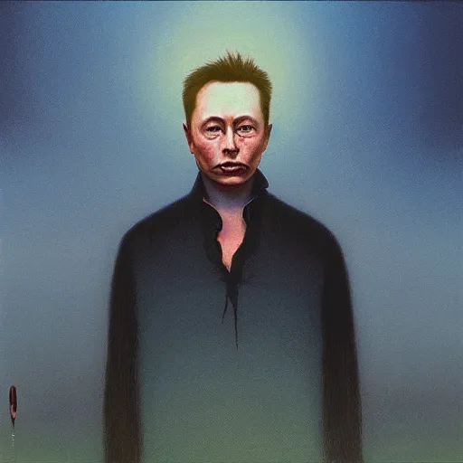 Image similar to elon musk as a zdzisław beksinski painting