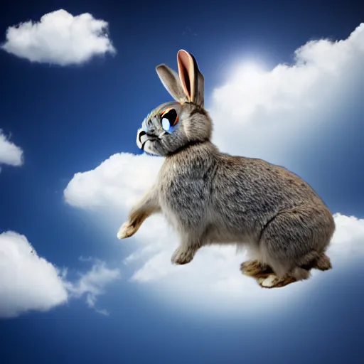 Image similar to a rabbit flying in the clouds