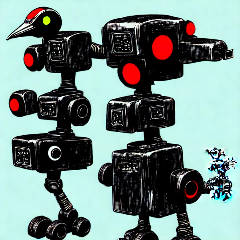 Prompt: detailed robot bird in the style of ashley wood