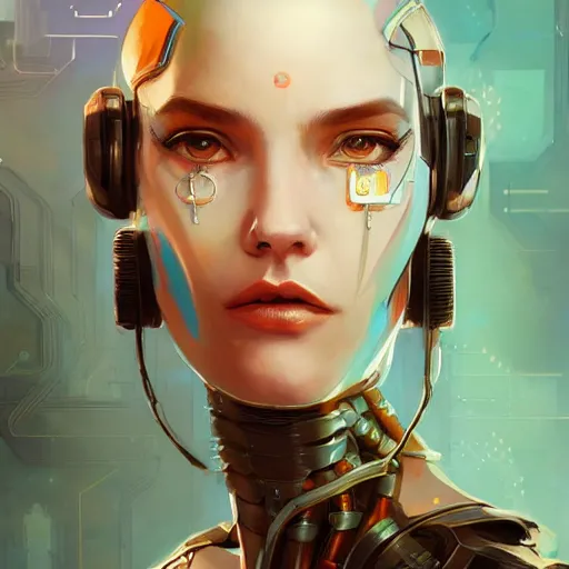 Image similar to graphic novel illustration of a portrait of a beautiful cybernetic woman, cyberpunk concept art by pete mohrbacher and artgerm and wlop and greg rutkowski and josan gonzales and syd mead, digital art, highly detailed, intricate, sci-fi, sharp focus, Trending on Artstation HQ, deviantart