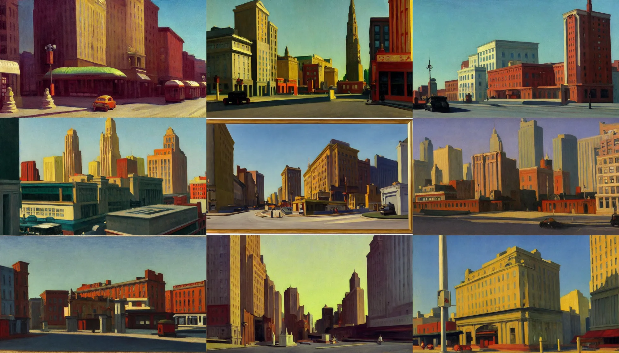 Prompt: city landscape, art by edward hopper. cinematic, american realism, high detail