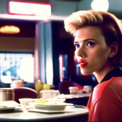 Image similar to a still of Scarlett Johansson at the diner in Twin Peaks (1990)