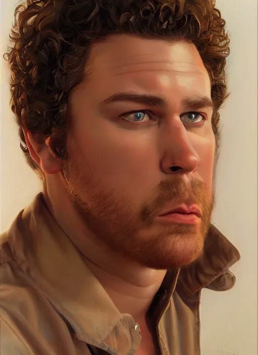 Image similar to a portrait of seth rogan, art by boris vallejo and greg danton and denys tsiperko, detailed, hyperrealism, artstation