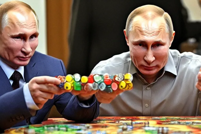 Image similar to Putin playing boardgames, full character, hyper realistic, highly detailed