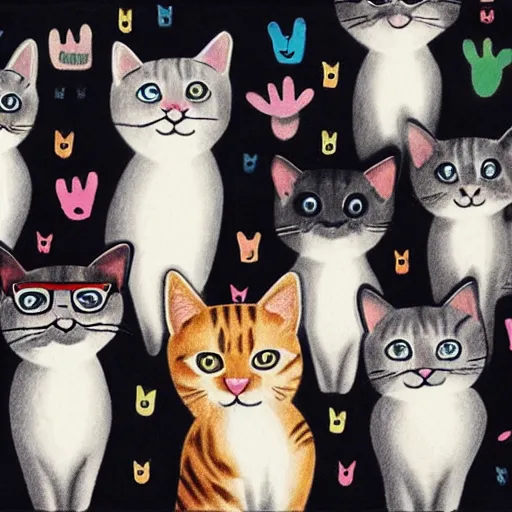 Prompt: a apartment full of cats singing hyperrealism