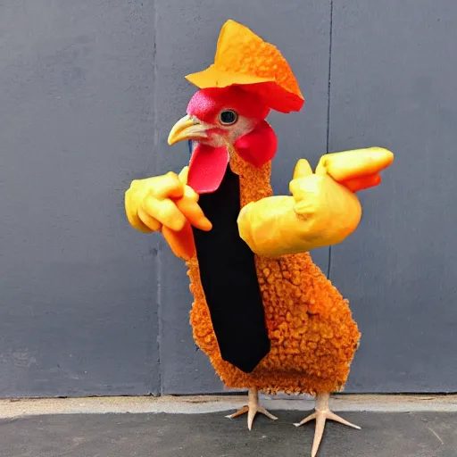 Image similar to chicken dressed as an inmate