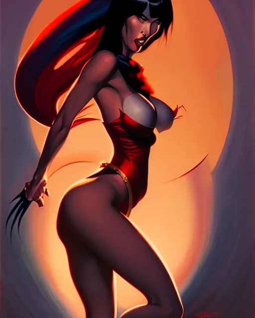 Image similar to peter mohrbacher, phil noto comicbook cover art, megan fox as vampirella