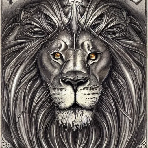 Image similar to detailed and sharp lion zodiac artwork, mystic style, detailed, 8 k, detailed, symmetrical, by brian froud