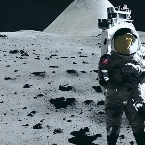 Prompt: dustin bates from starset band in sci fi uniform doing an epic cinematic pose on the moon, highly detailed, my demons video, masterpiece