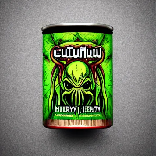 Image similar to Cthulhu energy drink can, photorealistic