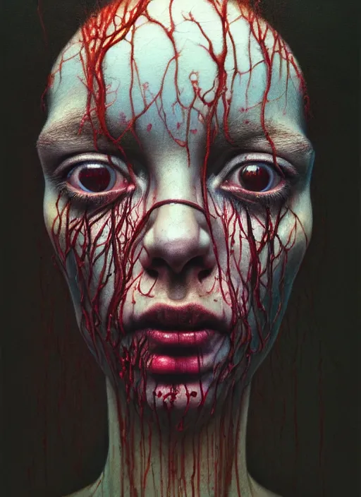 Image similar to there is ugliness in beauty, but there is also beauty in ugliness detailed portrait painting inspired by beksinski and alex gray, accurate anatomy, anamorphic lens, anamorphic lens flares, kodakchrome, cinematic composition, award winning photo, by jenny saville, gaspar noe 8 k