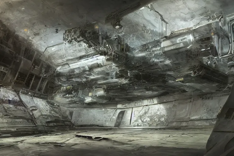 Image similar to matte painting of an outside view of abandoned space station in the deep space