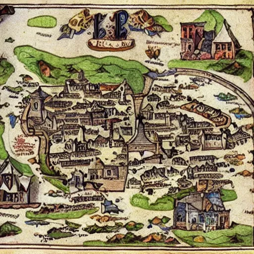 Image similar to pretty medieval map of markiplier town