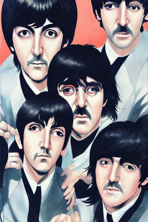 Image similar to the beatles, manga cover art, detailed color portrait, artstation trending, 8 k, greg rutkowski