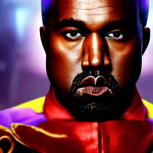 Prompt: Portrait of Kanye West as willy wonka in gears of war, splash art, movie still, cinematic lighting, dramatic, octane render, long lens, shallow depth of field, bokeh, anamorphic lens flare, 8k, hyper detailed, 35mm film grain