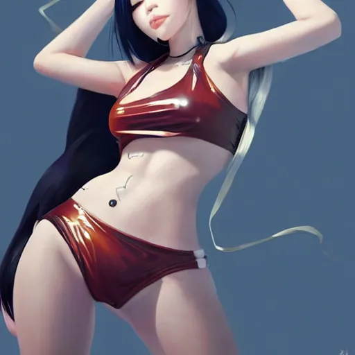 Image similar to a beautiful young japanese billie eilish lucy liu alluring instagram model in elaborate latex bikini tank top, tank top made from latex demon faces, by guweiz and wlop and ilya kuvshinov and artgerm and, aesthetic, gorgeous, stunning, alluring, attractive, artstation, deviantart, pinterest, digital art