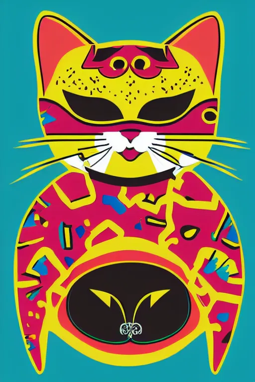 Image similar to Portrait of a cat as a Mexican wrestler in a mask, sticker, colorful, illustration, highly detailed, simple, smooth and clean vector curves, no jagged lines, vector art, smooth