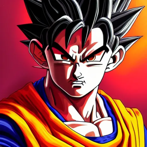 Prompt: Portrait of Goku, intricate upper body, whole body, highly detailed, digital painting, artstation, concept art, smooth, sharp focus, illustration, art by Hajime Sorayama