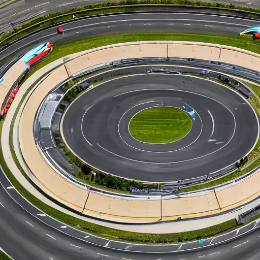 Image similar to drone photo of a futuristic racing circuit