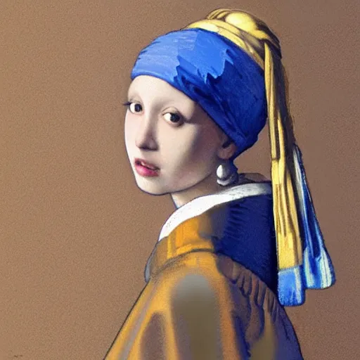 Image similar to Anime girl with a Pearl Earring by Johannes Vermeer, parody work, pixiv
