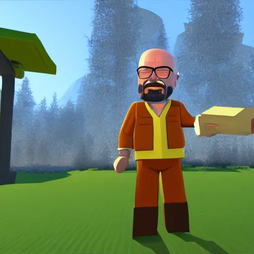Image similar to walter white in roblox game natural disaster survival