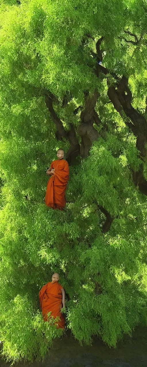 Image similar to “buddhist monk meditating under a willow tree with a baby panda cell shaded genshin impact breath of the wild cinematic shot”