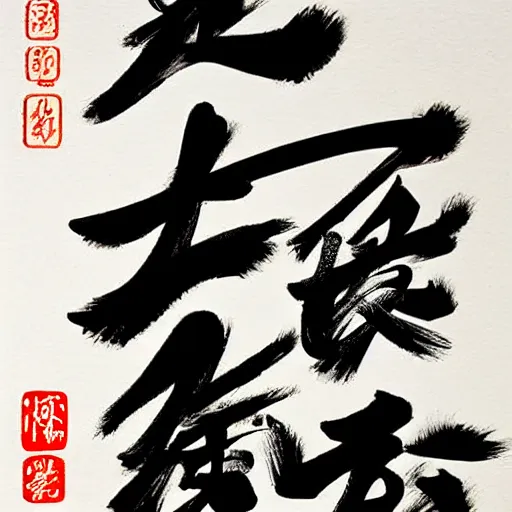 Prompt: the chinese calligraphy ink art that describe the meaning of power and speed