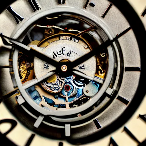 Prompt: inside of a clock, 4K macro photography