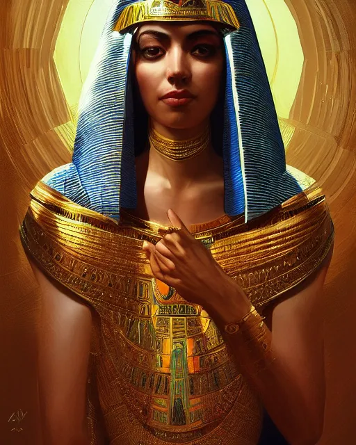 Image similar to Cathy Heaven as a beautiful egyptian princess, gorgeous, portrait, Symmetrical, powerful, intricate, beautiful, masterpiece, elegant, volumetric lighting, highly detailed, artstation, sharp focus, no cropping, illustration, Jean-Leon Gerome , ruan jia