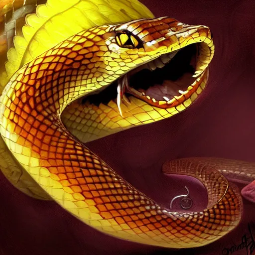 Image similar to yellow snake with red eyes detailed cinematic d & d digital artwork