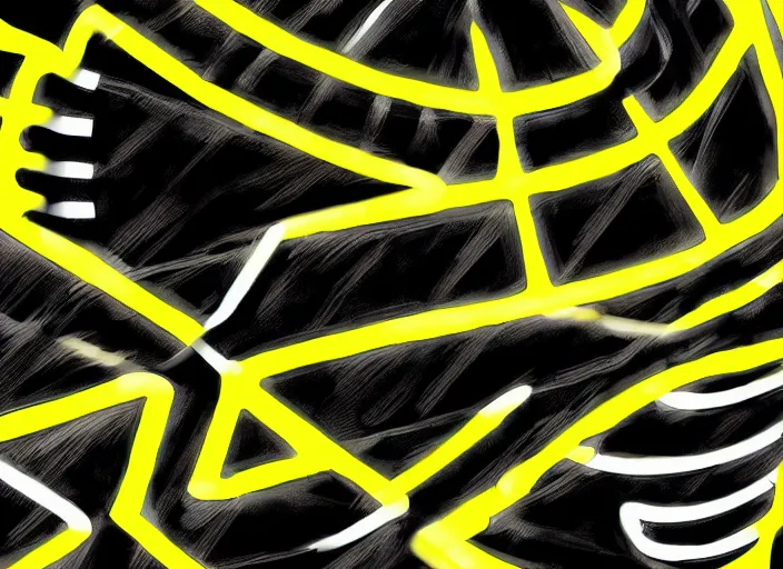 Image similar to glowing black basketball sneaker, wth short golden lines, yellow details, symmetrical, highly detailed, digital art, sharp focus, trending on art station, samurai, electricity superpowers, anime art style