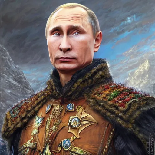 Image similar to Vladimir Putin as a fantasy D&D character, portrait art by Donato Giancola and James Gurney, digital art, trending on artstation