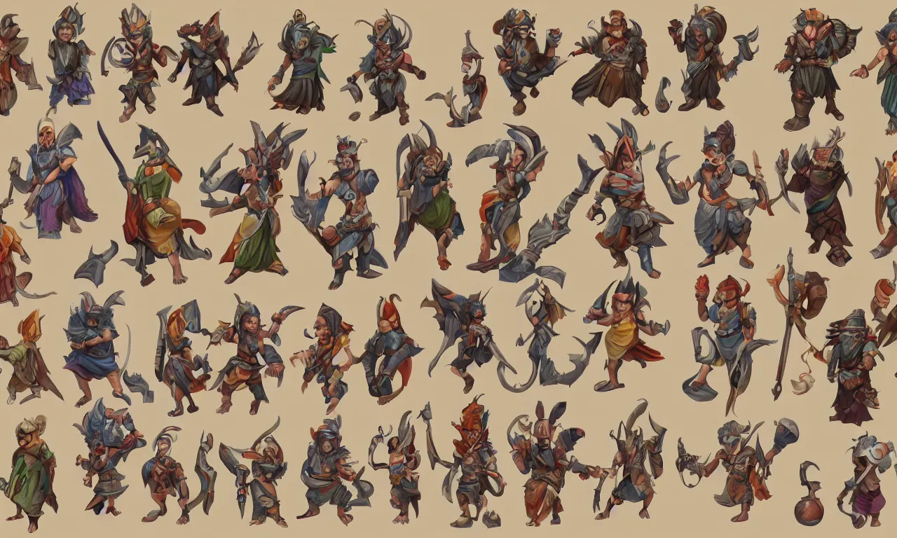 Prompt: game asset sheet, material study, 2 d sprite, chibi actors and non - player character players ( hindu and other gods )