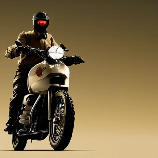 Image similar to Kino riding a Motorrad, Kino no tabi 2003, highly detailed, cinematic lighting, Cinematic wallpaper,