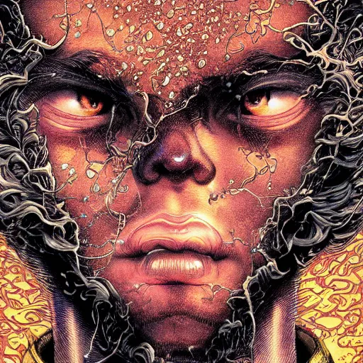 Image similar to closeup of face melting, by yoichi hatakenaka, masamune shirow, josan gonzales and dan mumford, ayami kojima, takato yamamoto, karol bak