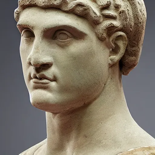 Image similar to an ancient greek clay statue of antoine griezmann, the british museum