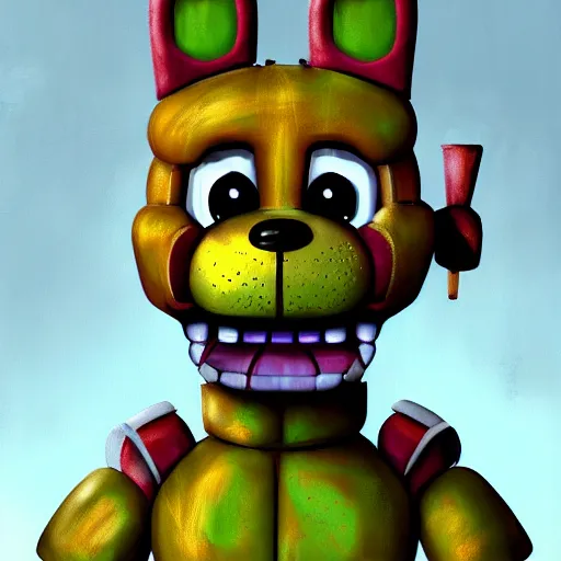 Image similar to portrait of spring trap from fnaf, realistic painting, high definition, digital art, matte painting, very detailed, realistic