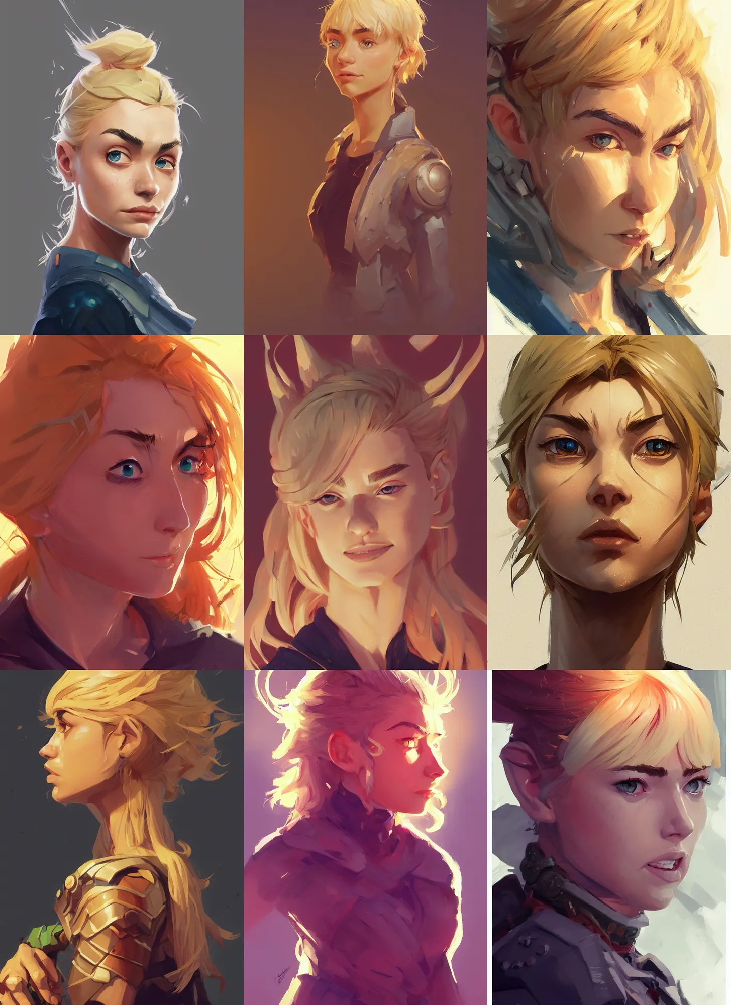 Prompt: just one head, portrait, Imogen Poots D&D Paladin, blonde hair, stylized background, global illumination lighting, official fanart, trending on behance, trending on artstation by Jesper Ejsing and RHADS and Makoto Shinkai and Lois van baarle and ilya kuvshinov and rossdraws