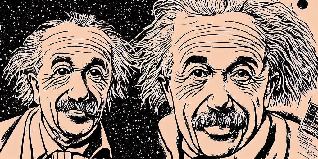 Image similar to portrait of albert einstein in front of a space - time diagram, by laurie greasley