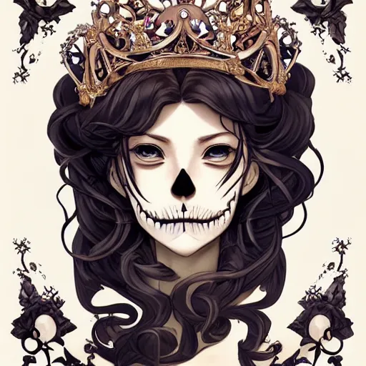 Image similar to anime manga skull portrait young woman skeleton, crown, fairies, intricate, elegant, highly detailed, digital art, ffffound, art by JC Leyendecker and sachin teng