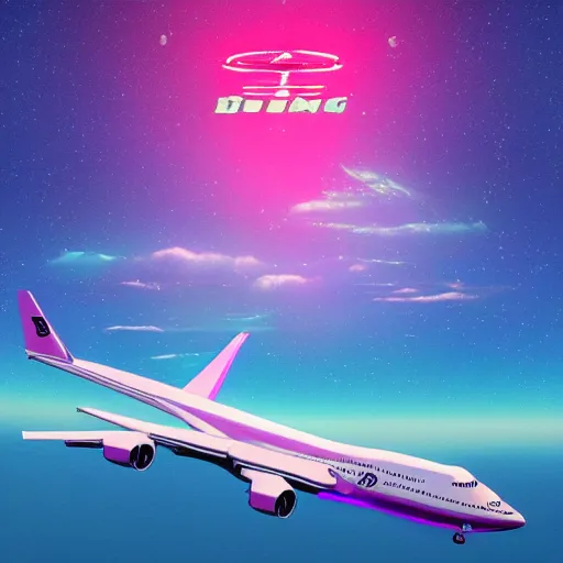 Prompt: boeing 7 4 7, epic retrowave art, trending on art station